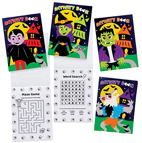 Baker Ross FE776 Halloween Mini Activity Books - Pack of 12, Puzzles and Painting by Numbers for Children, Puzzle Books for Children, for Party Bags or Small Children's Gifts, Medium