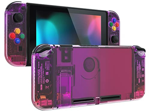 eXtremeRate Carcasa Transparente para Nintendo Switch Accesorios Funda Protector Shell Placa de reemplazo con Botones para Nintendo Switch Consola Joycons Control(Atómico Púrpura Rosa)