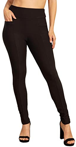ShoSho Womens High Waist Skinny Pants Slim Fit Trousers Treggings Pull-On Pants W/Seamed Front Detail & Welt Pockets Solid Black Medium