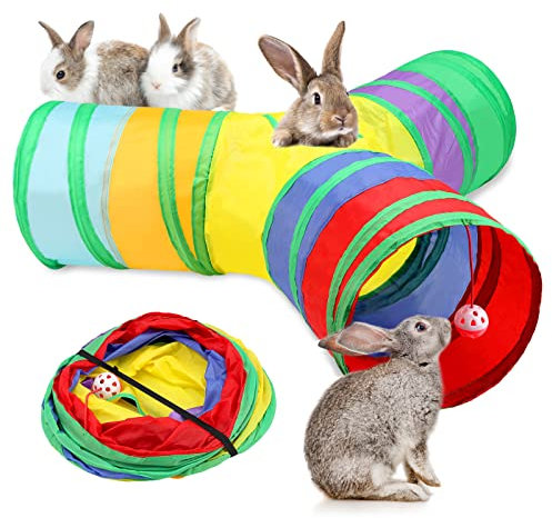 Hileyu Rabbit Bunny Tunnels Toy Collapsible 3 Way Tubes with Storage Bag,Cat Tunnels for Indoor Cats,Small Animal Activity Tunnel Toys for Rabbits,Guinea Pig,Small Dogs,Bunny,Ferrets 3 Way Tube