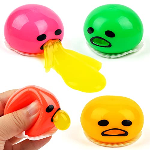 Pipihome 4 Pezzi Vomito Uovo Giocattolo, Palla Antistress Tuorlo D'uovo Vomito, Succhiare e Vomitare Giocattolo Squeeze Antistress per Bambini Adulti (4 Pezzi)