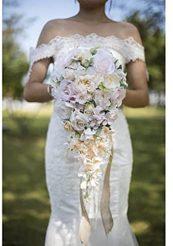IVAYNE Bouquets de mariée en Cascade de Roses pour Mariage, cérémonie de Mariage et Anniversaire de Mariage