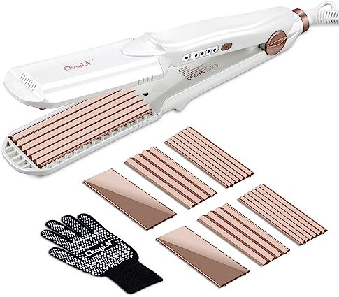 CkeyiN Kreppeisen für Haare mit 3 Austauschbaren Platten,Crepeisen Haare Wellen für Flauschige Frisur,Kräuseleisen für Damen Einstellbarer Temperatur Haarglätter Lockenwickler MaisStyling Werkzeug