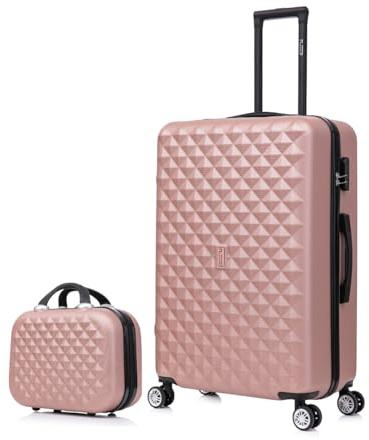 CELIMS - 24 inch Medium Luggage with Vanity Case | 24 inch Medium Suitcase with Toiletry Case | Lightweight Suitcase | Rose Gold