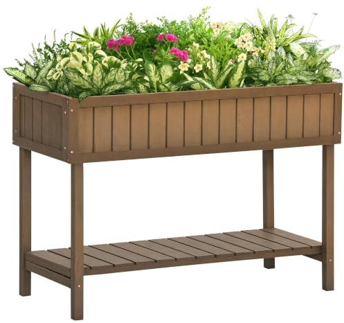 Outsunny Jardinière sur Pieds carré Potager avec étagère dim. 110L x 46l x 76H cm 8 Compartiments & Inserts d'irrigation Bois de Sapin