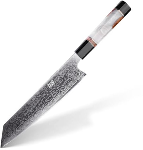 FINDKING Coltello Giapponese Kiritsuke da 9 Pollici, Affilato Cuchillos Japoneses, Coltello da Cucina in Damasco per Chef Professionali e Casalinghi (Serie BLACK-ROSE)