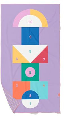 Quut – Strand-/Poolhandtuch für Kinder mit Spiel – Ultraschnell trocknende Mikrofaser, sandfrei – kompakt, leicht (Himmel und Hölle, L - 180 x 100cm)