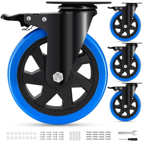 Humagineer 150mm Rotelle per Mobili Pesanti con Doppio Freno, Ruote Girevoli per Carichi Pesanti Portata 1200KG, Rotelle in Poliuretano Silenziose e Resistenti, Ruote per Carrelli, Set di 4 Pezzi