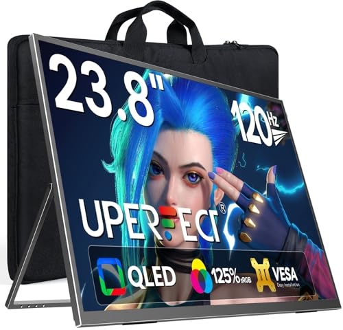 UPERFECT 23.8 Pulgadas 120Hz QLED Monitor Portátil FHD 1080P 125% SRGB Pantalla Mate Segunda con Soporte Ajustable 180° USB C HDMI para Laptop/MacBoo/SteamDec/Smartphone/Mini PC, Compatible con VESA