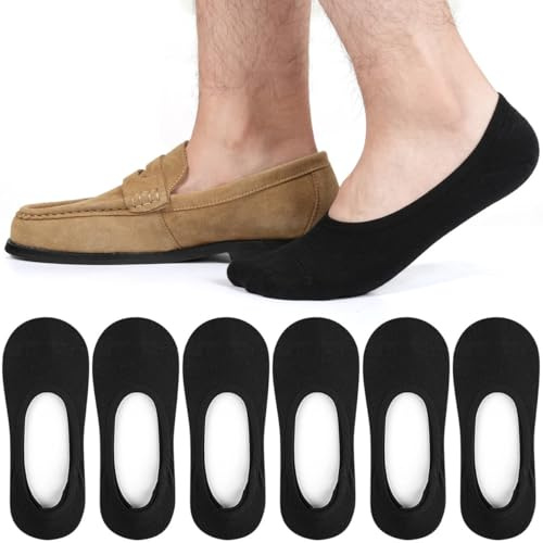 Caldodo Mens Invisible No Show Socks 9-12, Low Cut Non Slip Trainer Socks Hidden Liner Loafer Socks, 6 Pairs, Black