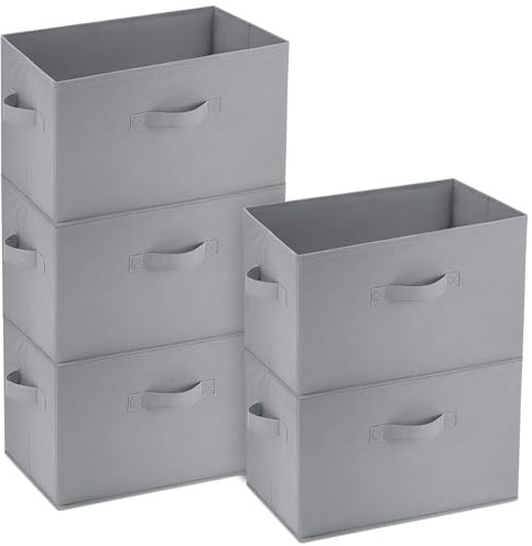 Hejo 5 Stück Stoff Aufbewahrungsbox Groß, 38x25x25cm Faltbare Stoffboxen Aufbewahrung, Kleiderschrank Organizer, Schrank Organizer, Aufbewahrungskorb für Kleidung, Spielzeug, Bücher(Grau)