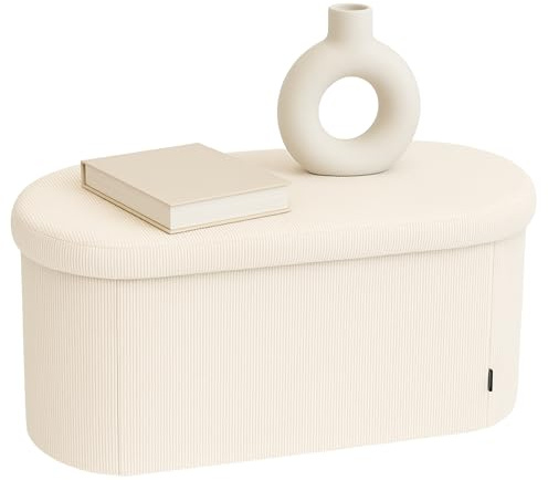 LAMBY HOME Puff Almacenaje Pana - Baul Almacenaje Dormitorio, Banco Zapatero con Asiento, Taburete Tocador, Puff Salon, Banco Recibidor, Taburete Almacenaje, Otomana, 76x38x38 cm, Blanco