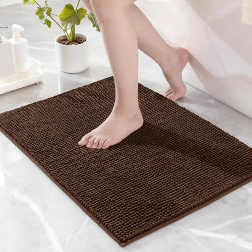 Exclusivo Mezcla extra mjuk chenille badmatta för badrum, 50 x 80 cm | Kaffe, superabsorberande fluffig badrumsmatta, maskintvättbar, snabbtorkande badmatta för badrumsgolv, badkar och dusch