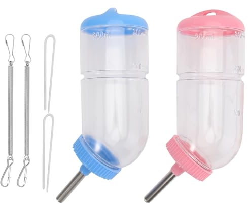 ibasenice 2 Piezas Bebedero para Mascotas Antigoteo para Conejos y Animales Pequeños Botella de Agua Transparente Resistente con Tubo Visible y Inoxidable Fácil de Colgar y Color Aleatorio
