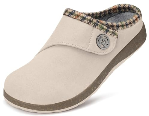 Eagsouni Mens Womens Suede Slippers Winter Warm Fuzzy Slippers Wide Width House Shoes Indoor Outdoor Non Slip House Shoes with Removable Cushion Footbed,Beige,41 EU