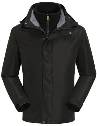 Men 3 in 1 Ski Jacket Waterproof Winter Snow Coat Windproof Hooded with Inner Warm Fleece Snowboarding