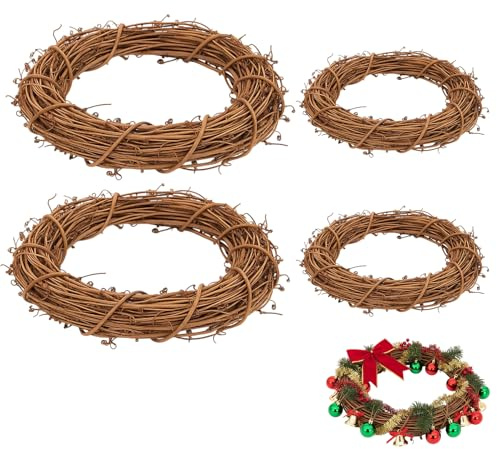 4Pcs Wreath Making Supplies, Natural Grapevine Wreaths for DIY Crafts, 20CM 30CM Willow Wreath Rings, Plain Wreaths for Decorating Seasonal Home Decor Wedding Party