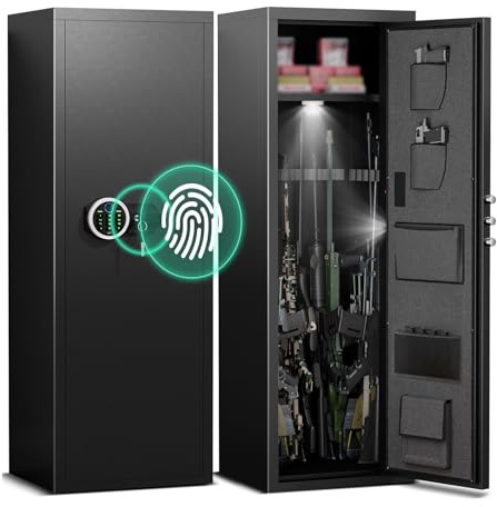 Cassaforte per Armi Piastra in Acciaio Cassaforte per Armi con Combinazione di Impronte Digitali con Doppio Sistemas di Allarme Ampia capacità Armadio Blindato per Riporre Armi e Oggetti di Valore