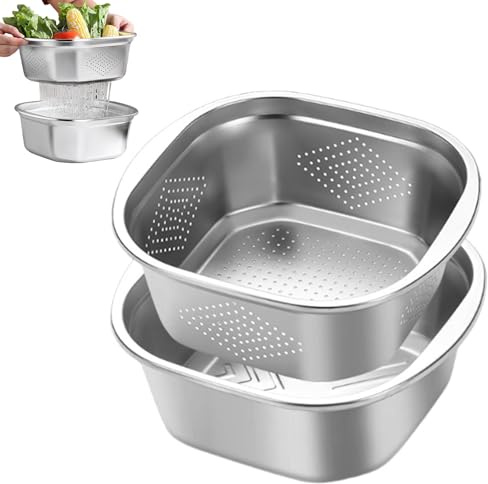 4 600 ml kökssil med rostfria skålar och lock, nudelsil rostfritt stål, sil set, ris tvättskål, skärmskål kökssil dräneringshjälp för spaghettigrönsaker frukt sallad, förstärkt rostfritt stål