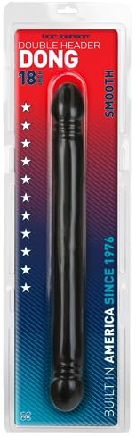 The Classic Double Header Dong - 18 Inch Smooth Flexible Double-Ended Dildo with Realistic Heads - Great for Solo or Partner Play, Phthalate-Free and Body-Safe - Black - by Doc Johnson