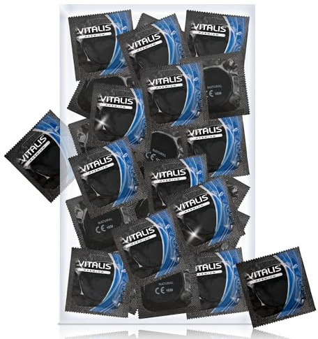 VITALIS 100 Condoms Pack Natural I Nominal Width 53 mm I Coloured I 100 Premium with Silicone-Based Lubricant I Ultra-Soft