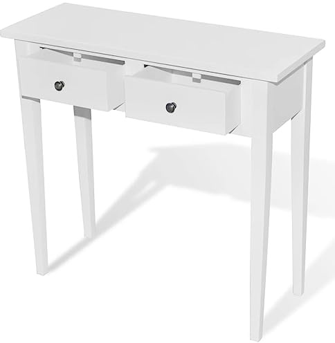 vidaXL White Dressing Console Table with Two Drawers, Compact Design, MDF and Pine Wood Construction, Suitable for Living Room, Dining Room & Hallway