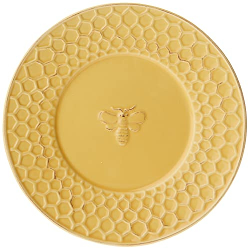 Boston International Embossed Stoneware Plate, 8-Inch Diameter, Honeycomb