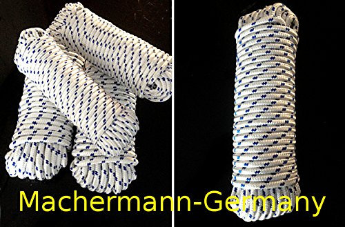 Mehrzweckseil 4-16 mm,Polypropylen Seil, Polypropylenseil,Reep,Reepschnur,Reepseil,Bootsleine,Ankerleine,Tauwek,Tau,Festmacher,Allzweckseil, Segeltauwerk (Weiß mit Blauer Markierung, 8 mm)