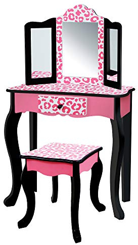 Teamson Kids Toletta in Legno Rosa con Sgabello e Specchio per Bambini TD-11670A