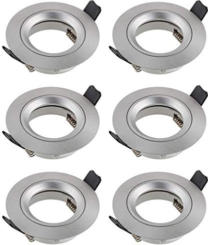 SEBSON Gehäuse für Einbaustrahler mit GU10 Fassung LED Halogen 230V - Einbaurahmen Aluminium, Lochdurchmesser 65mm (min. 60mm, max. 70mm) für Deckenbeleuchtung - 6er Set