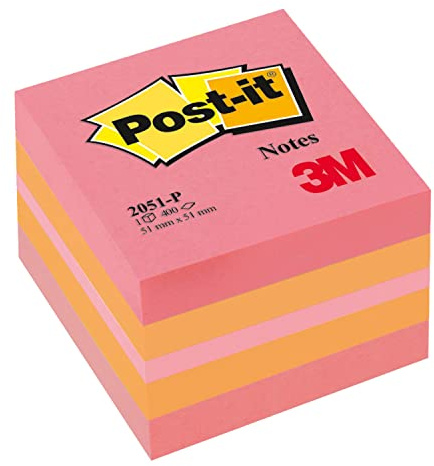 Post-it 2051-P Haftnotiz Würfel Mini 51 x 51 mm, 400 Blatt pink/orange/neonpink