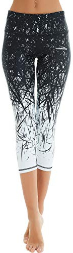 COOLOMG Leggings para Mujer, Cintura Media 3/4, Pantalones de Yoga, Correr, Deportes, Gimnasia, Entrenamiento, Yoga, Fitness, Multicolor, Blanco, opacos, B-Negro-Blanco Capri, XL