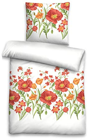 Castell Seersucker 20702-176 - Biancheria da Letto Singolo, Motivo Floreale, Dimensioni: 135 x 200/80 x 80 cm, Colore: Rosso