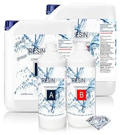 Resin Pro Resina Epossidica Liquidissima Super Trasparente Bicomponente A+B, Effetto Acqua, Ideale per Creazioni Artistiche, Gioielli, Decorazioni, Oggettistica - Kg 3.2