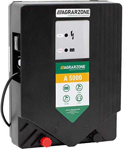 Agrarzone A5000 Weidezaungerät 12V, 7,4 Joule | Elektrozaungerät für Akku | Optimale Weidezaun Hütesicherheit | Weidegerät für mobilen Einsatz auf Weide | Für robuste Tiere wie Schafe, Rinder & Pferde