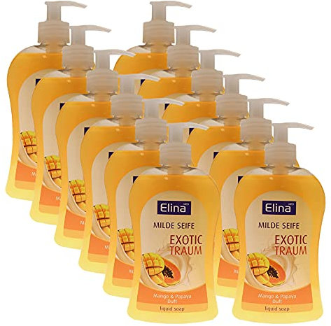 hibuySELECT 12 x Elina med - Seife/Flüssigseife - Exotic Traum - Mit Mango & Papaya Duft (12 x 500 ml)