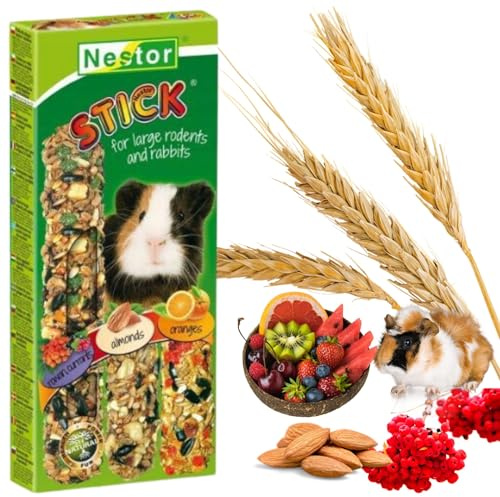3x Hamster Rabbits Three Sticks Food ROWAN + ALMONDS + ORANGES Flavor Seed Treats175g Guinea Pig Rat Mouse Gerbil Rodents Small Animal Pet Vegetable Fruit 3 in 1 Foods Degu Snacks