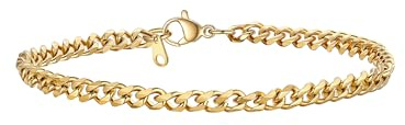 PROSTEEL Herrarmband klassisk pansarkedja 3,5/6/9/12 mm 21 cm kubansk länkkedja armband herr hip-hop armband mode smycken present till män kvinnor rostfritt stål/18k guldpläterad