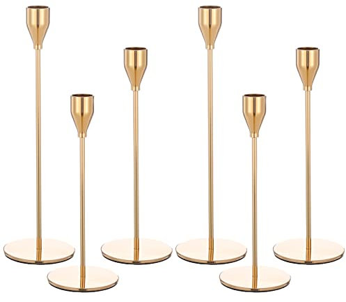 Set of 6 Gold Candlestick Holders for Taper Candles,Gold Candle Holder Fits 3/4 inch Thick Taper Candles,Tall Candlestick Holders for Wedding, Party Tabletop Decor, Home Decor, Candlelight Dinner