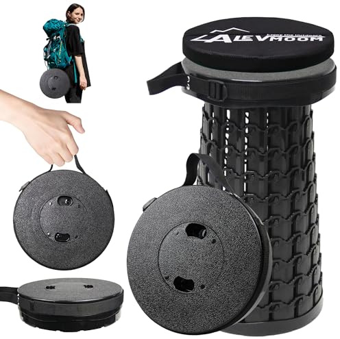 ALEVMOOM Upgraded Collapsible Stool with Cushion,600LBS Max Weight,18.1 Height Adjustable,Sturdy Portable Telescoping Stool,Folding Camping Stool for Outdoor Hiking Travel