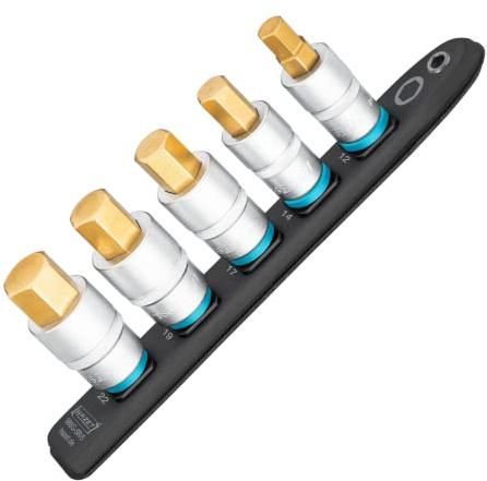 HAZET Smart-Rail 986G-SR/5 I magnetische Unterseite mit 5 Steckplätzen, Antrieb: Vierkant 12,5 mm (1/2 Zoll), Abtrieb: Innen-Sechskant Profil I Kunststoff-Steckleiste für Steckschlüssel