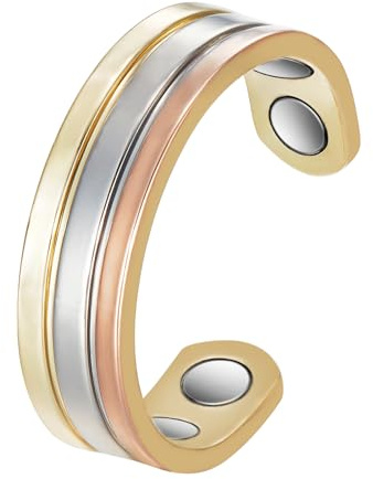 Magnetisk damring med 3 500 gauss – klassisk elegant trefärgad med 4 magneter, 99,99 % ren koppar