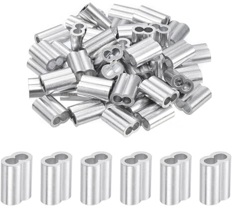 sourcing map 3/16 5mm Aluminum Crimping Loop Sleeve Double Ferrule for Wire Rope Cable Line End, Silver 50pcs
