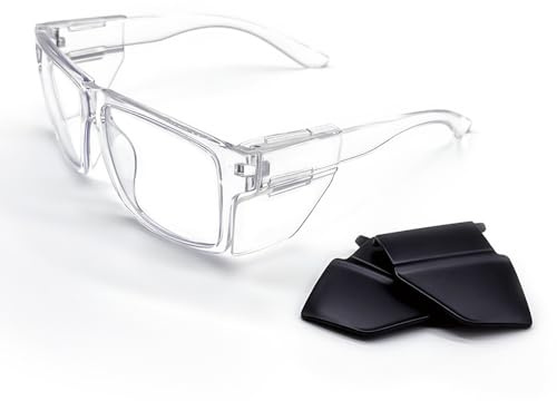 JING LEI Safety Glasses with Removable Side Shield, UV400 Protection, Rectangle Anti Fog Goggles for Women Men Work Eye Protection