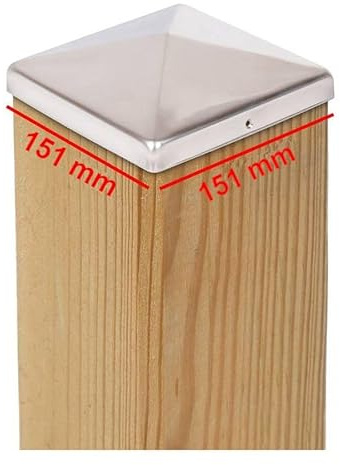 2 x Chapeau de Poteau 151x151 mm Pyramide en Acier Inoxydable – Capuchon de Protection pour Poteaux Bois 150x150 mm – Couvercle de Clôture, Inox Antirouille