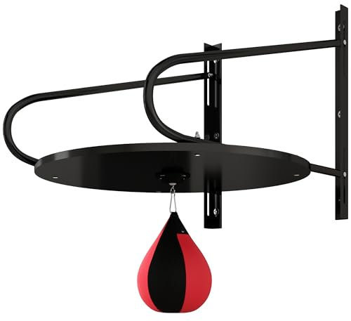 HOMCOM Boxbirne, Boxball, mit Halterung, Drehteller + Pumpe aus Holz, höhenverstellbar, Stahl, kunststoffbeschichtet, Rot/Schwarz