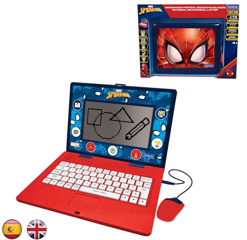 Lexibook, Spider-Man, Bilingual and Educational Laptop Spanish/English, Toy for Children, 170 Activities to Learn, Play Games and Music, Large Screen, Blue/Red, JC599SPi2