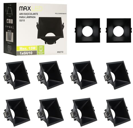 Maxled, Light is Led! Inbyggd Spotram 10 Pack Ø83mm Håldiameter PC Material LED Spots Takspotlights Inbyggda Spotlights för GU10 LED/Halogenlampor Takinbyggningsring (Kvadratisk Svart)