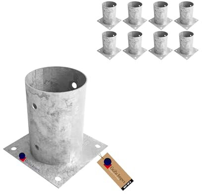 GeZu Impex Base de Poste Ø 101 mm Galvanizado por Inmersión en Caliente Juego de 8 Soportes para Cercas Portador de Cubierta Base para Pérgola Pabellón Zapata de Anclaje