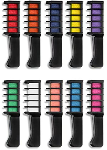 Fopytu Washable Hair Color Dye Crayon Salon Set 10 Color Hair Chalk Comb,Hair Chalk Comb Temporary Hair Color Dye for Girls Kids